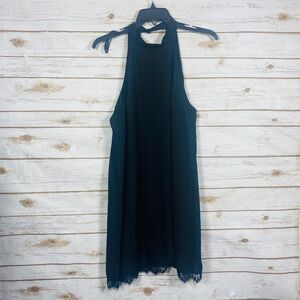 Lulus Women Halter Mini Dress High Neck Lace Trim Shift Black Size L